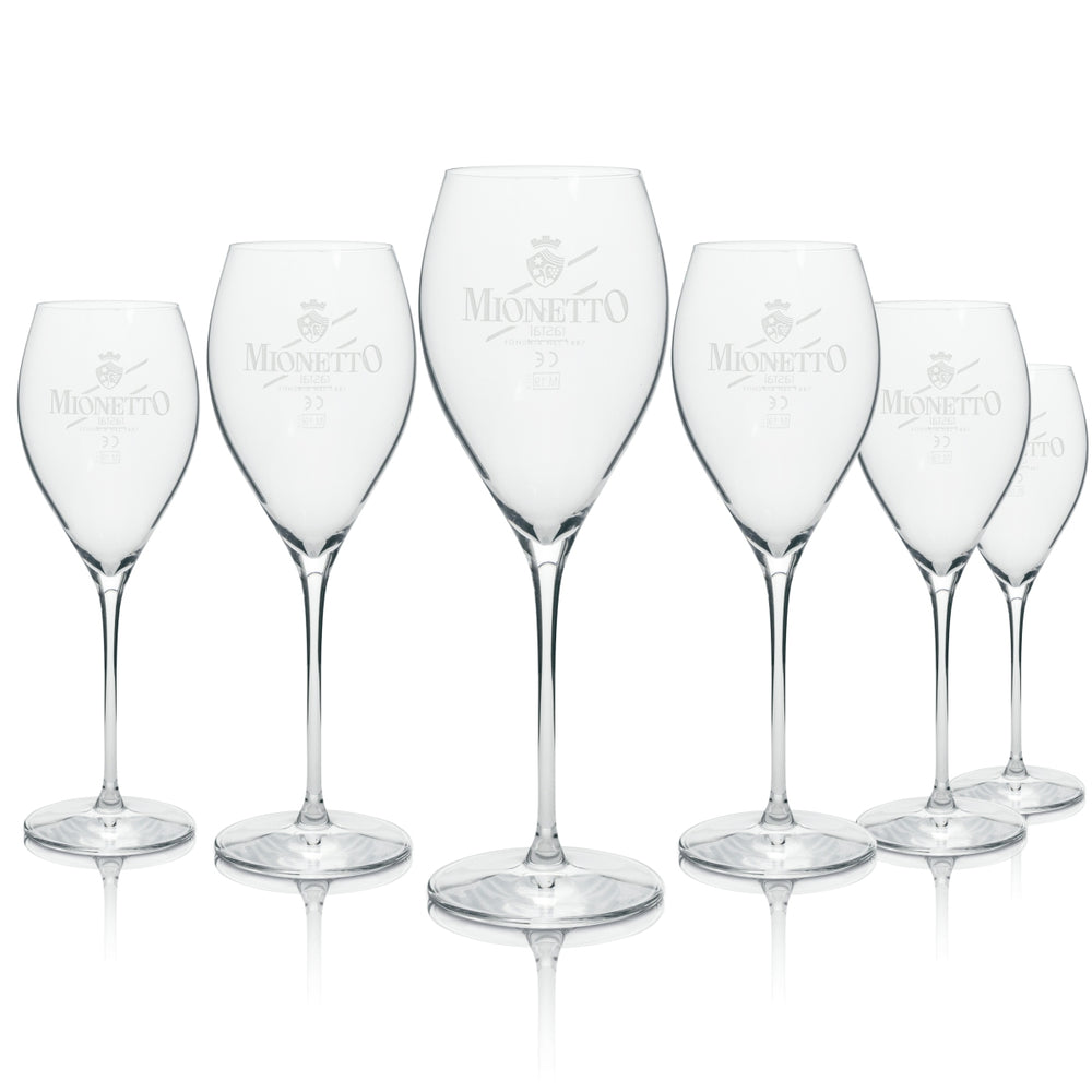 6x Mionetto Prosseco szklany flet białe logo 280ml rastal