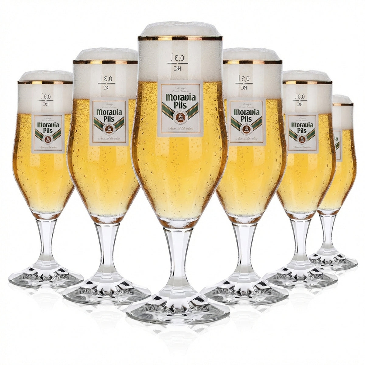 6x Moravia Beer Beer Glass Beer Glasses 0,3l Goblet "Hopfenperle" Gold Rim RC
