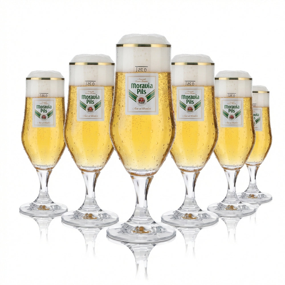 6x Moravia szklanka do piwa 0.25l kieliszek szklany złota obręcz Hopfenperle Pils zestaw szklany browar