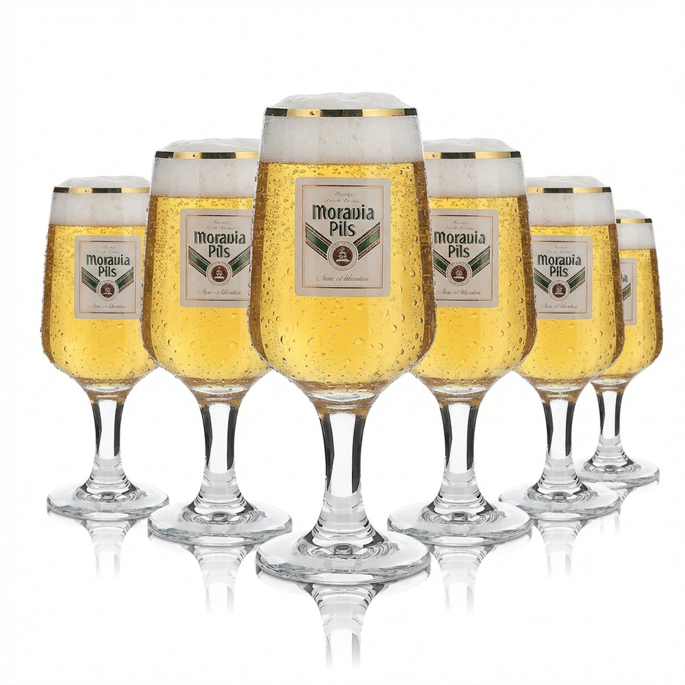 6x Moravia Szklanka 0,2 l Złota krawędź Puchar Pilzner Szklanki do piwa Zestaw Browar Gastronomia