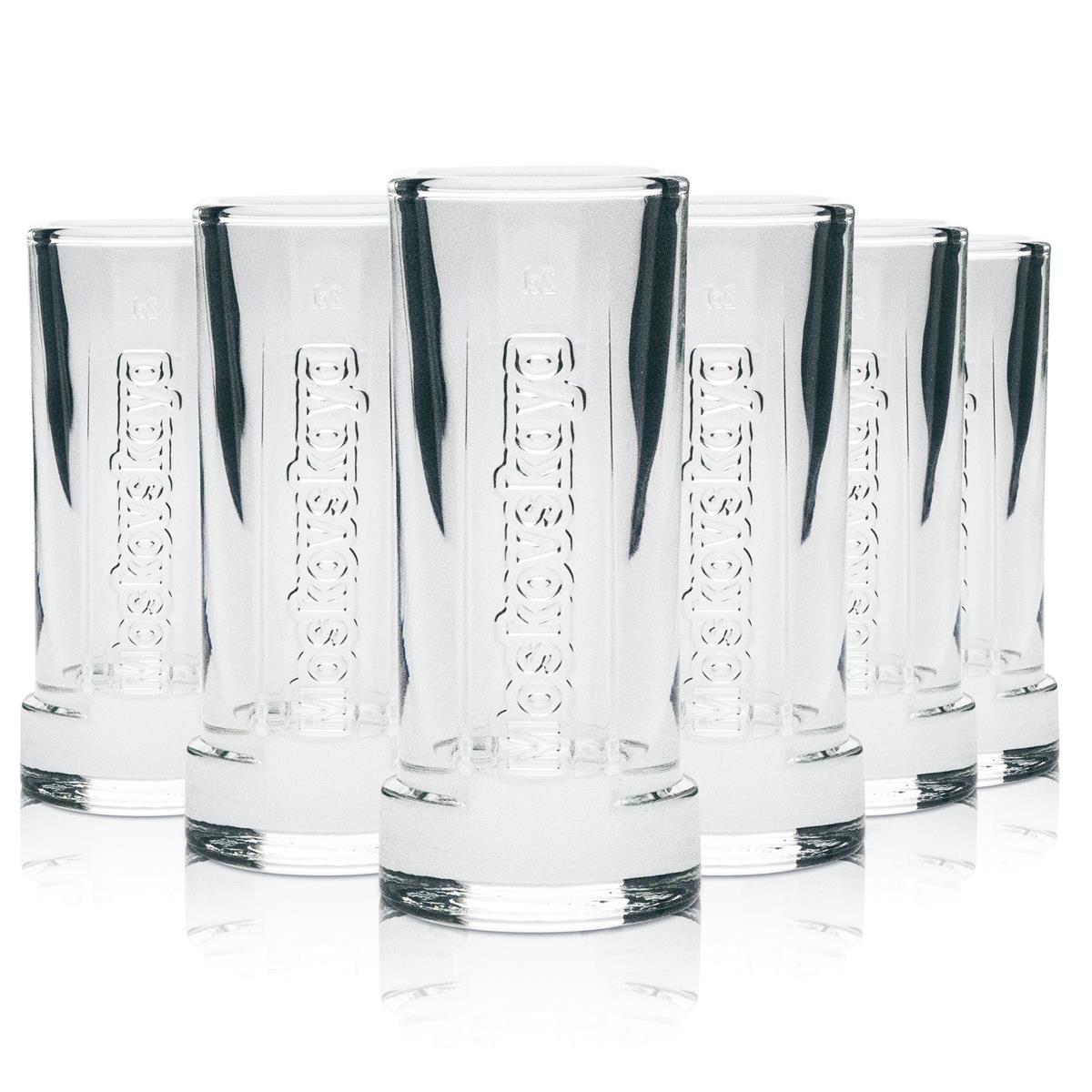 6x Moskovskaya Vodka Glass Shot 2cl Relief