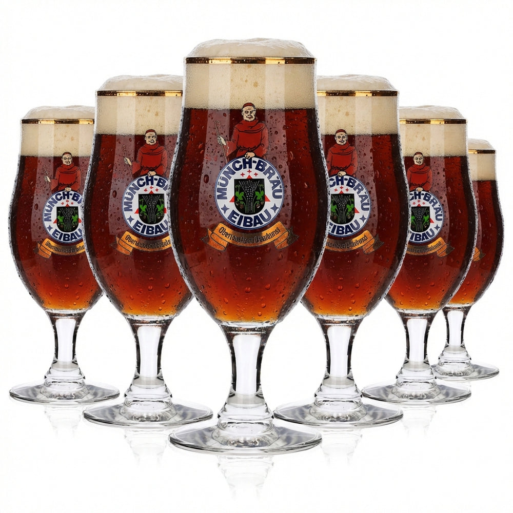 6x szklanka do piwa Münchbräu Eibau 0,3 l, kielich/tulipan, złota obwódka, Böckling