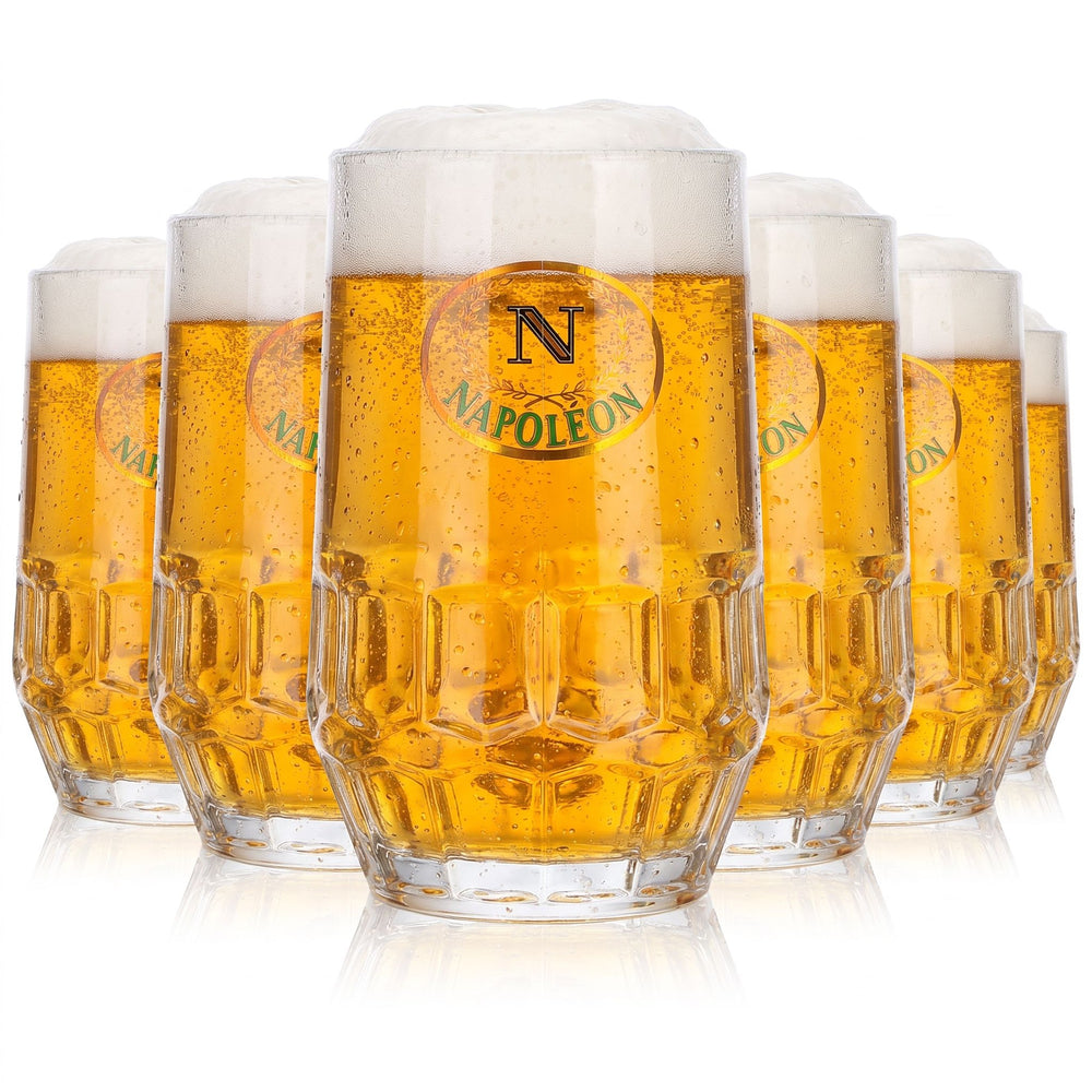 6 szt. szklanek do piwa „Napoleon” 0,29 l, dzbanek z zielonym napisem