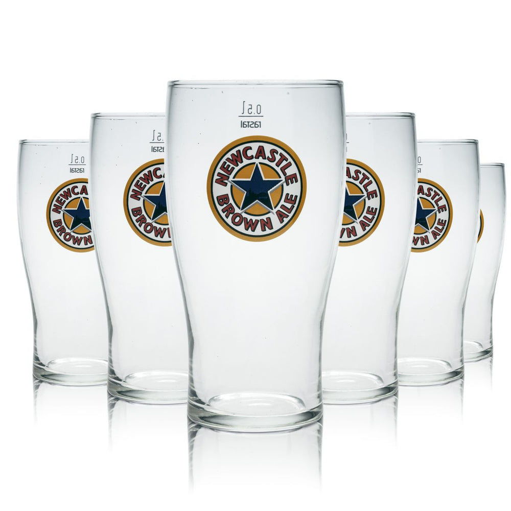 6x Newcastle Brown Ale Szklanka do piwa 0,5 l Szklanka typu pint Szklanka browarnicza Gastro Kalibrowana