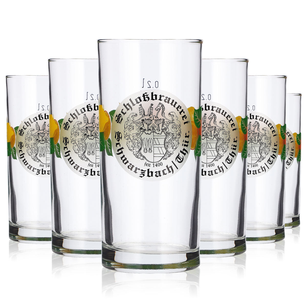 6 szklanek do piwa „No Name” o pojemności 0,2 l, typu long drink, browar Schlossbrauerei Rastal Schwarzbach