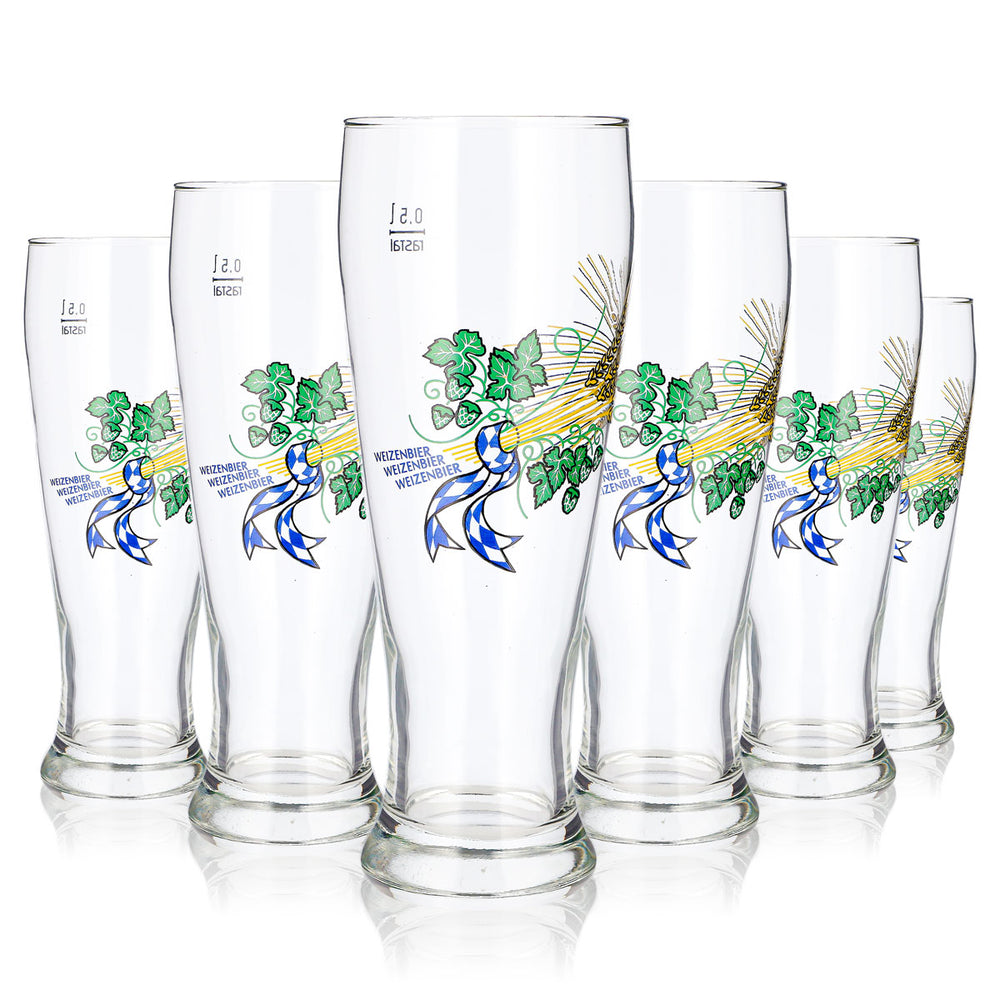 6 szklanek do piwa „No Name” o pojemności 0,5 l, w kształcie pucharu, do piwa pszenicznego „Weizen Rastal” (zestaw 6 sztuk)