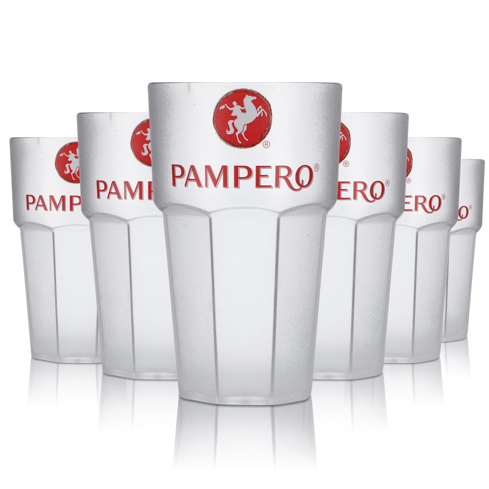 6x rum Pampero, szklanki akrylowe, kubki plastikowe, wersja przezroczysta