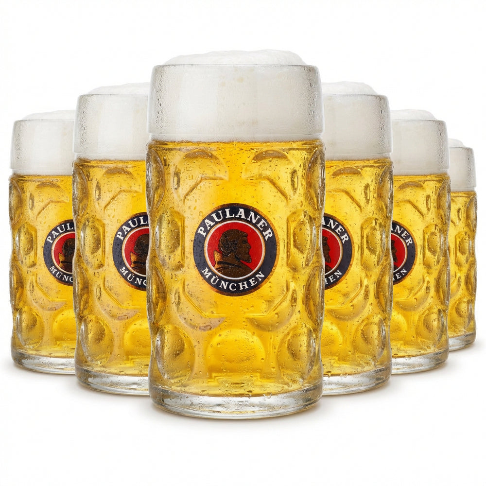 6x kufel do piwa Paulaner – zestaw szklanek Punktseidel Humpen o pojemności 1,0 l z podziałką dla gastronomii