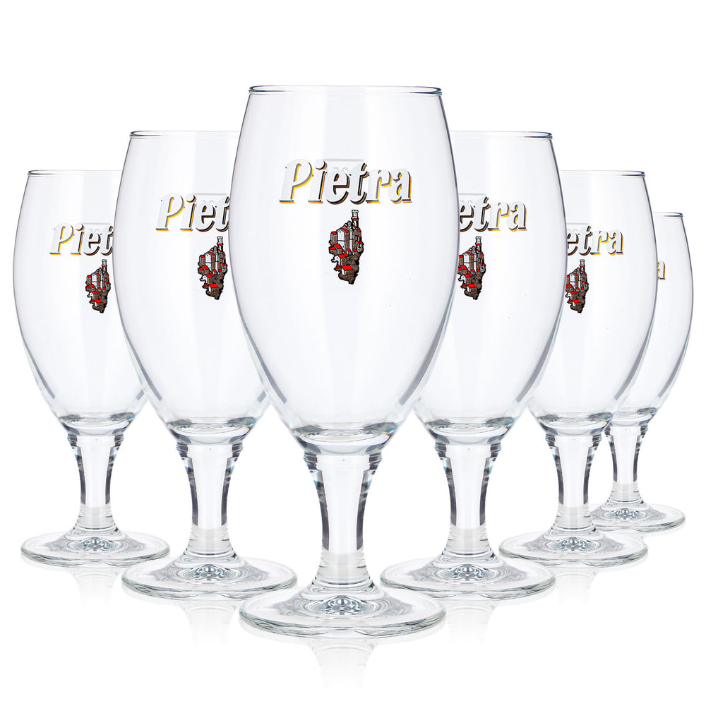 6 sztuk szklanek do piwa Pietra 0,25 l, kształt tulipana, z białym logo, szklanki do piwa Luna (zestaw 6 sztuk)