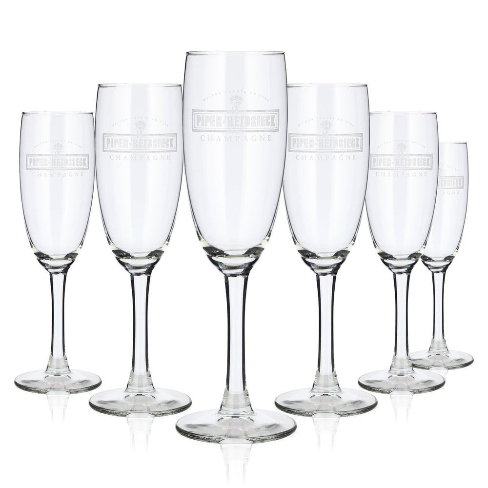 6 kieliszków do szampana Piper-Heidsieck o pojemności 0,1 l z białym logo (zestaw 6 sztuk)
