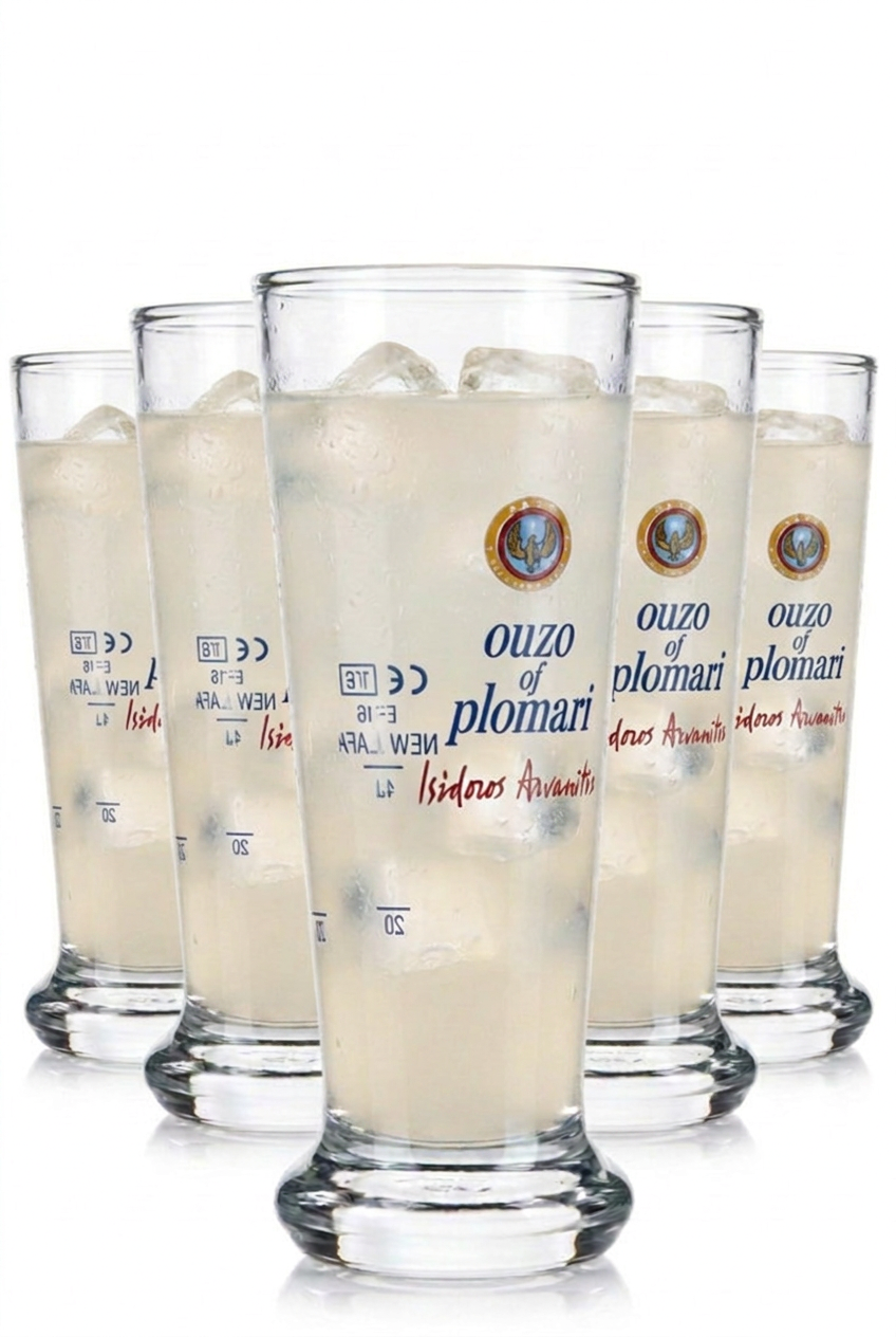 Zestaw 6 kieliszków do ouzo marki Plomari z podziałką 2+4 cl, przeznaczony dla gastronomii i profesjonalnych lokali