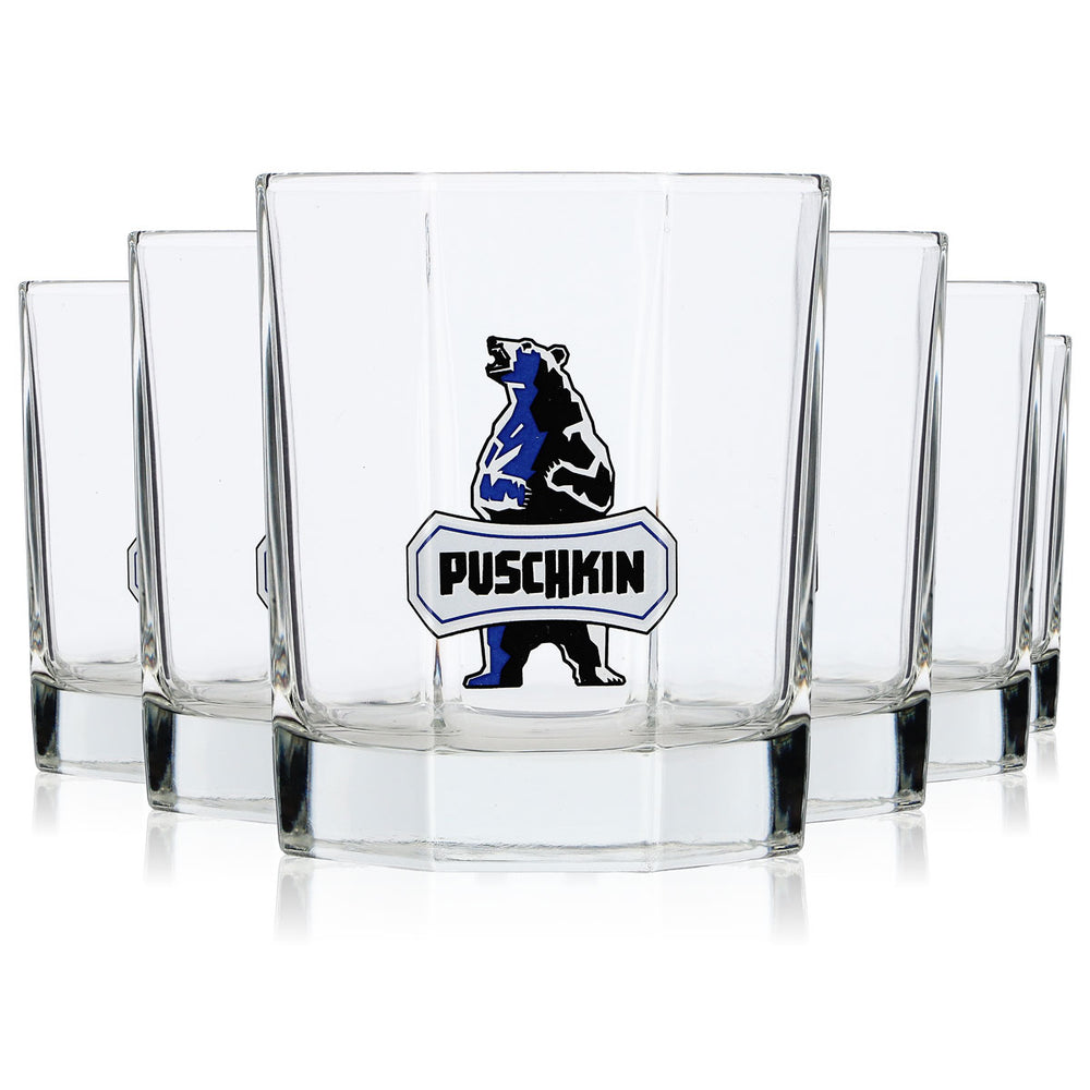 6 szklanek do wódki „Puschkin” o pojemności 4 cl, typu tumbler, szklanki do whisky „Rastal” typu Old Fashioned (zestaw 6 sztuk)