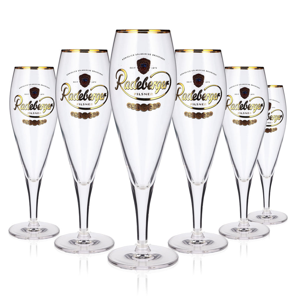 6 sztuk szklanek do piwa Radeberger 0,3 l, pucharowe, typu pilsner, Sahm, tulipanowe