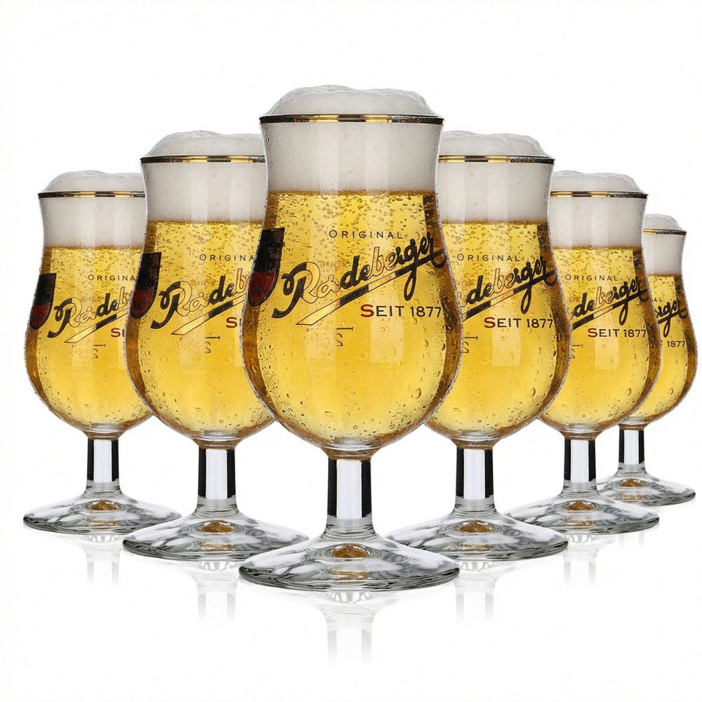 6x kieliszki degustacyjne do likieru ziołowego Radeberger, kieliszki ze złotym brzegiem, 2/4 cl