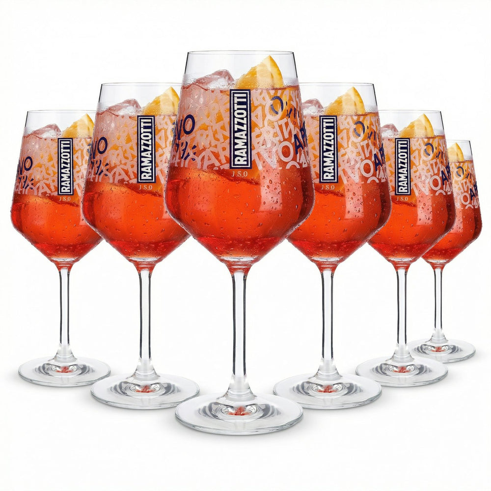 6x kieliszek Ramazzotti Aperitivo 0,5 l, kalibrowany, z nóżką, nadruk Cocktail Spritz