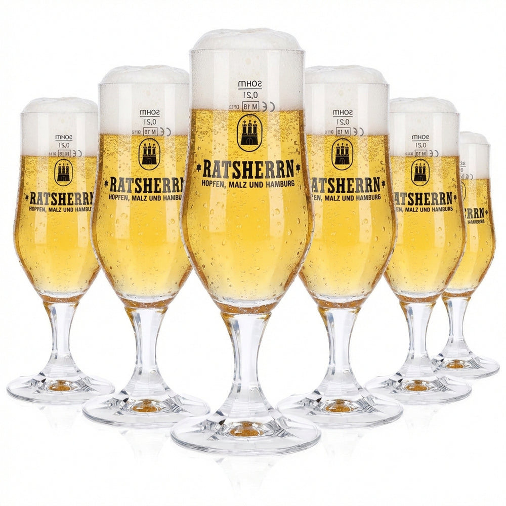6x szklanka Ratsherrn 0,2 l Hammerburg Bier Tulpe Pokal zestaw szklanek Browar Hamburg