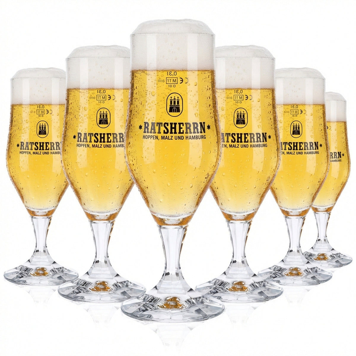 6x szklanka Ratsherrn 0,3 l Hammerburg Beer Tulip Cup Glass Set Browar Hamburg