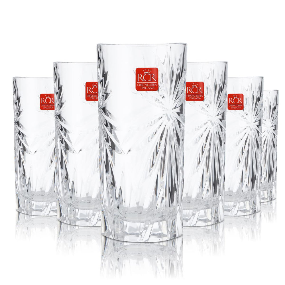 6x szklanka RCR 0.36l long drink szklanka tumbler konturowa reliefowa szklanka koktajlowa aperitif