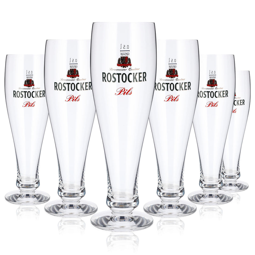 6 szklanek do piwa z Rostocku, 0,5 l, pucharowe, typu Pils, Rastal