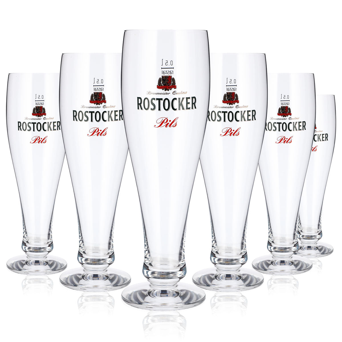 6 szklanek do piwa z Rostocku, 0,5 l, pucharowe, typu Pils, Rastal