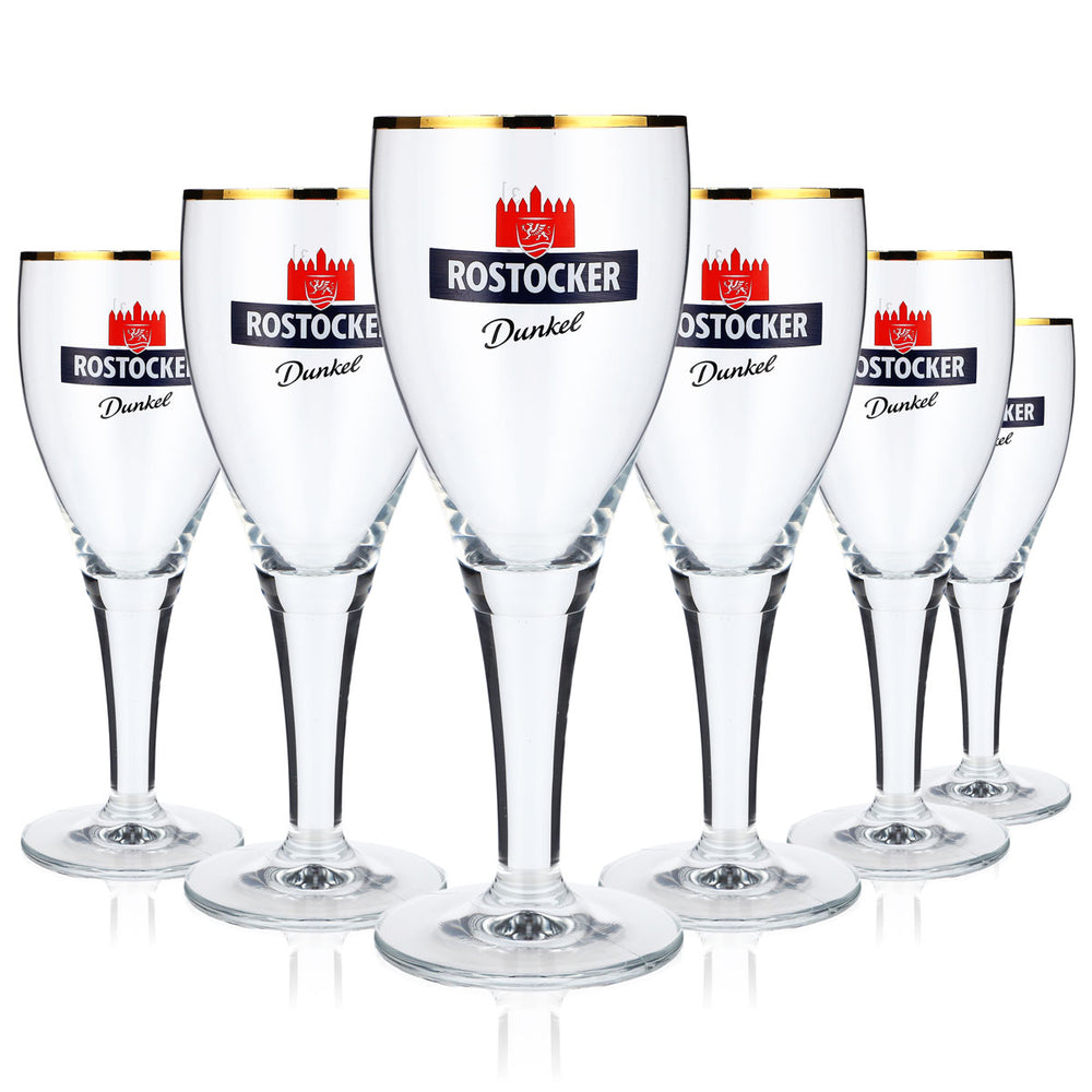 6x szklanki do piwa Rostocker Bier 0,3 l szklanki typu puchar z ciemnym złotym brzegiem