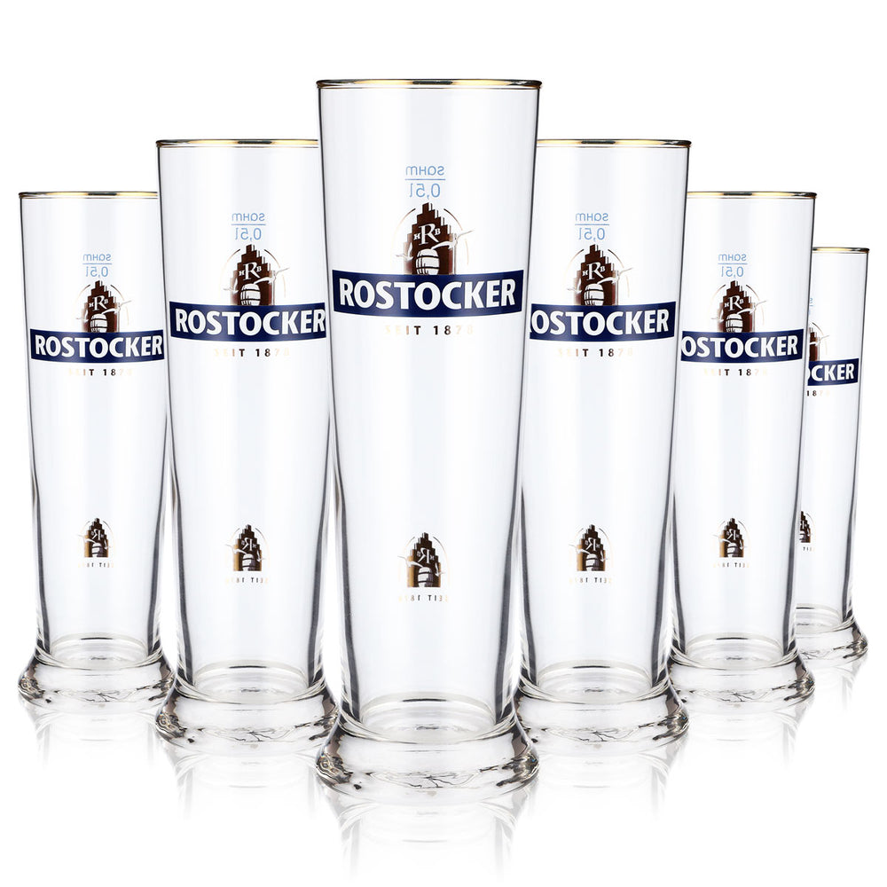 6x szklanki do piwa Rostocker Bier Glas 0,5 l szklanki z złotym brzegiem