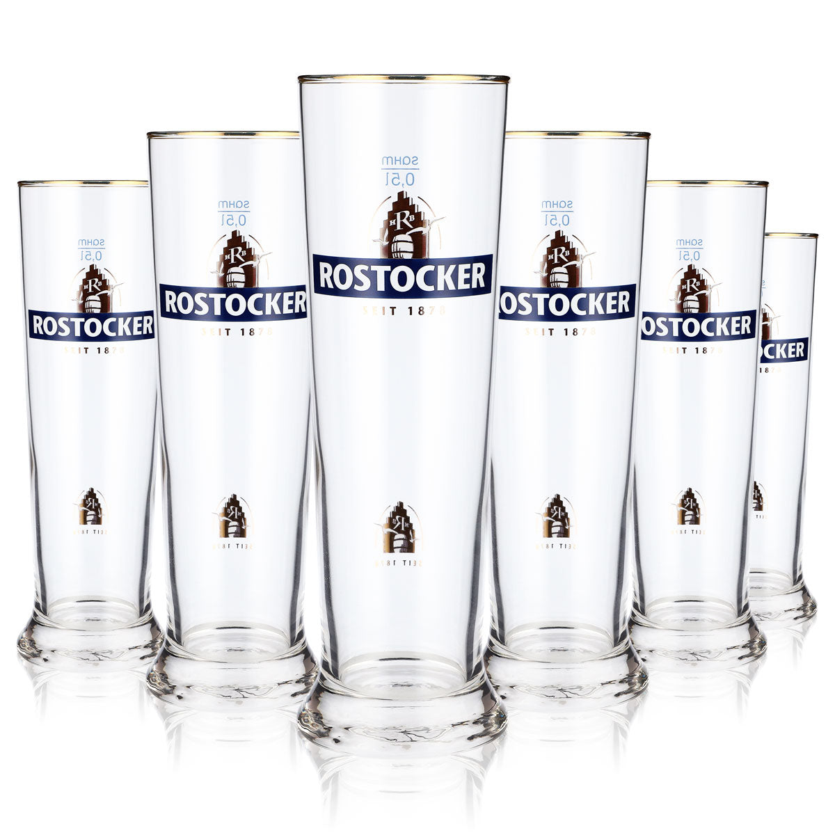 6x szklanki do piwa Rostocker Bier Glas 0,5 l szklanki z złotym brzegiem
