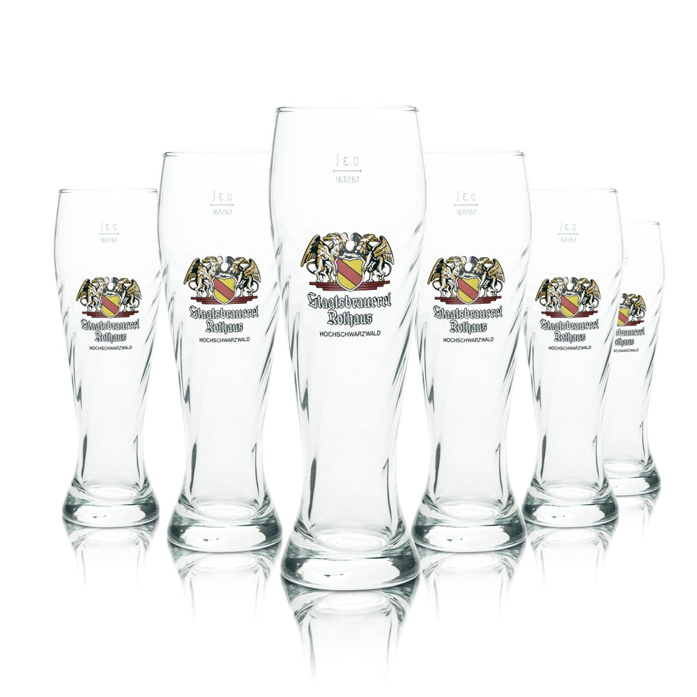 6x Rothaus Staatsbrauerei Szklanka do piwa 0,3 l Piwo pszeniczne Drożdże Szklanki Relief Beer