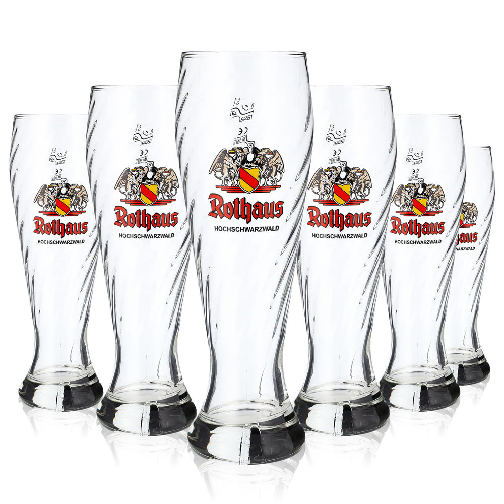 6x Rothaus Weißbierglas 0,5 l zestaw eleganckich szklanek z reliefowym konturem, kalibrowanych dla gastronomii