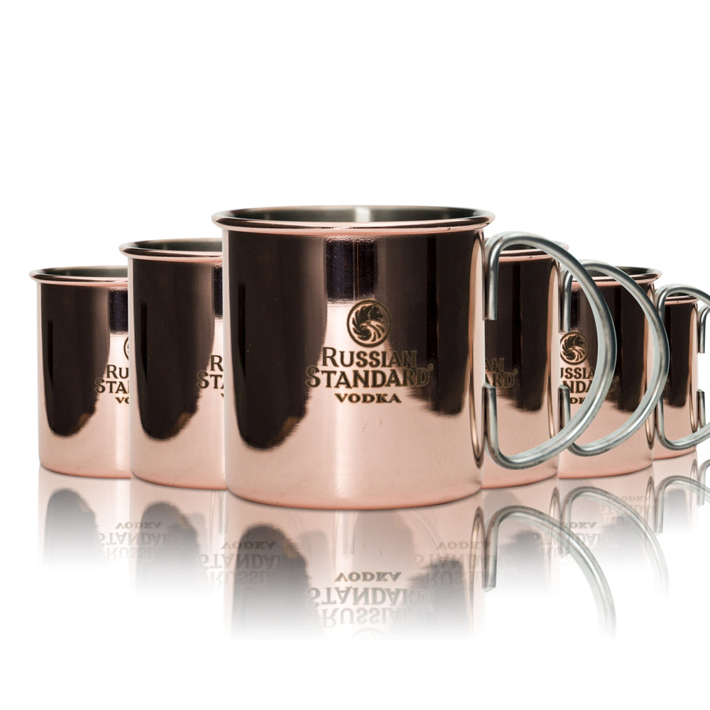 6x miedziany kubek Russian Standard Vodka 0,3l szklany uchwyt kubek Moscow Mule Kubek