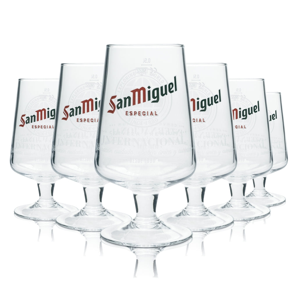 6x San Miguel Beer Glass 0.5l Goblet Especial International Copas Glasses Beer Tulip