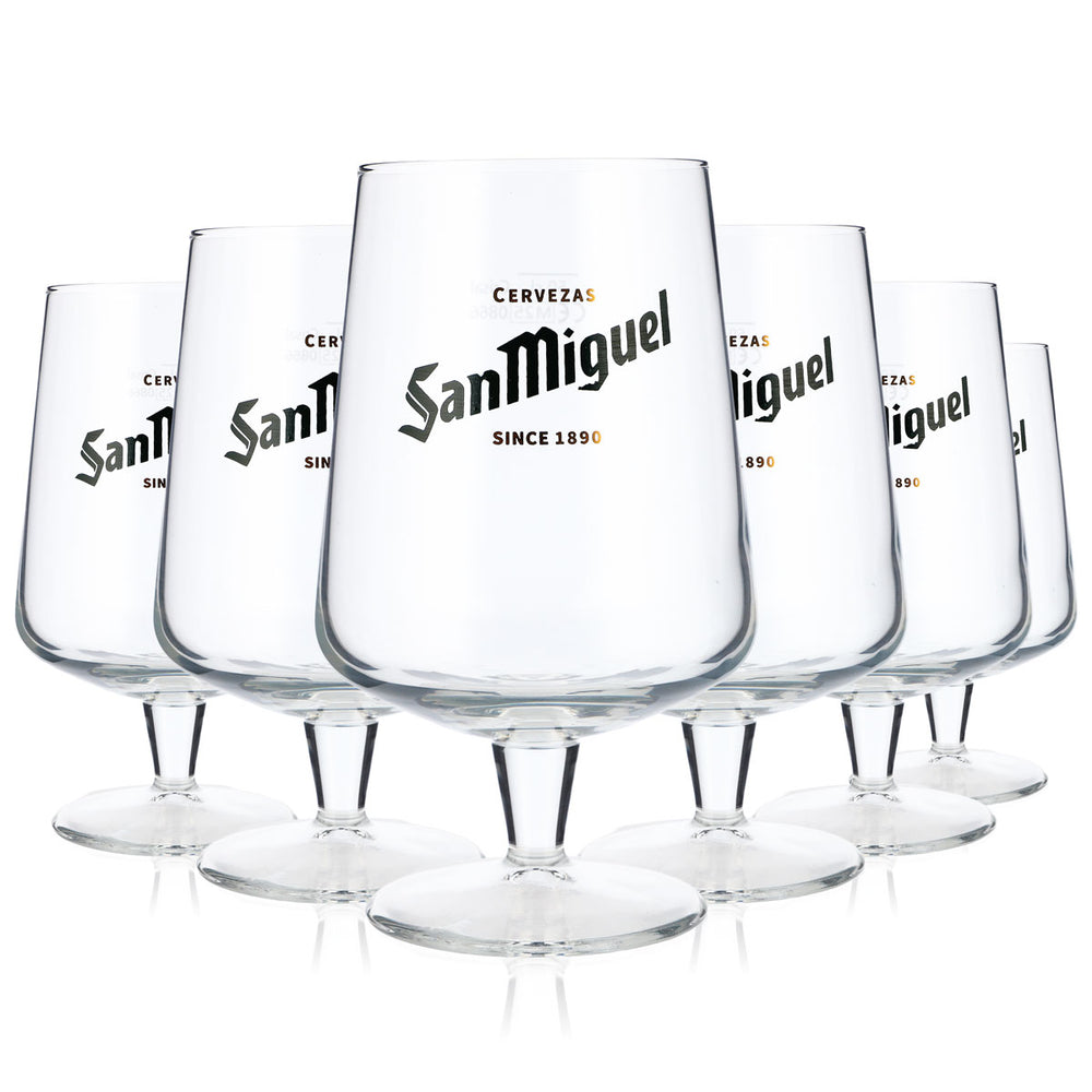 6x szklanki do piwa San Miguel Szklanki do piwa 0,5 l Kielichy o wypukłym kształcie Zielone logo