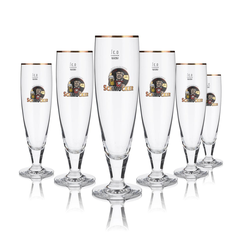 6x Schmucker Glass 0.3l Tulip Goblet Gold Rim Zestaw szklanek do piwa Browar Odenwald