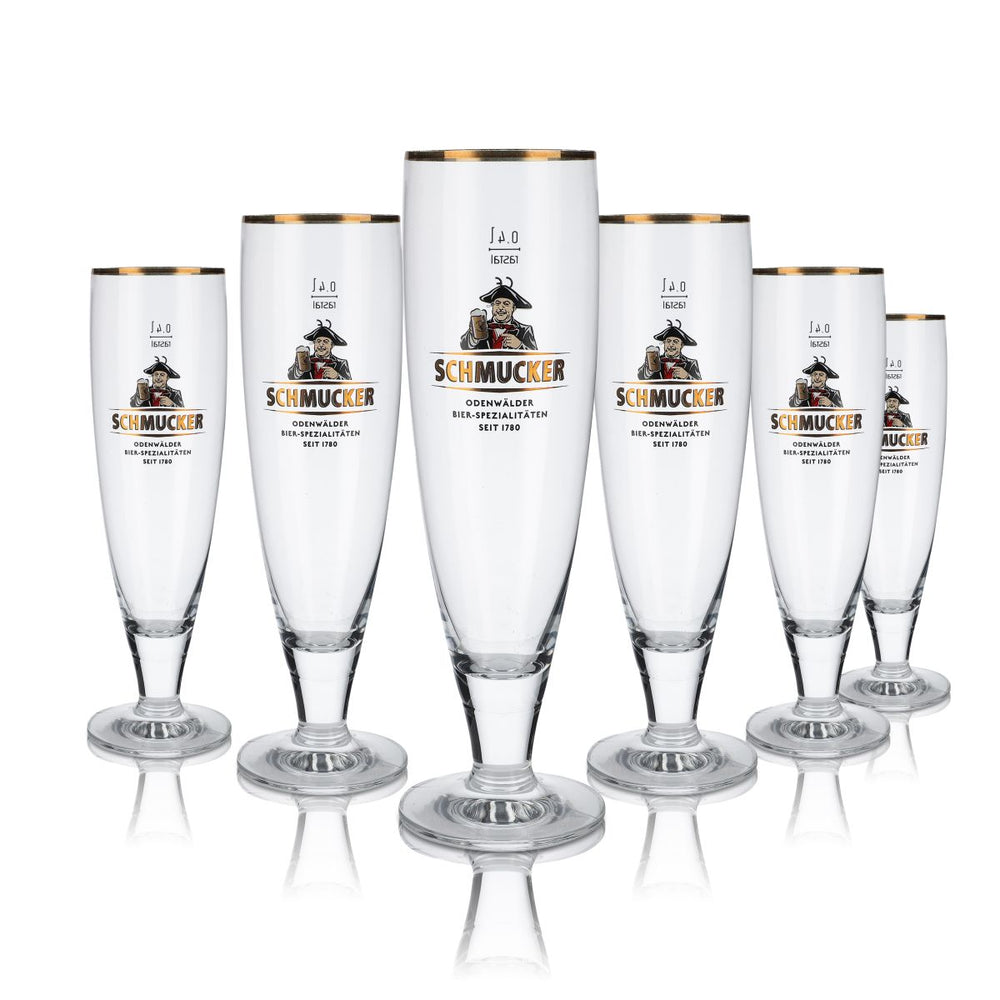 6x szkło Schmucker 0,4l zestaw kieliszków tulipan ze złotą obwódką Odenwälder Brauerei