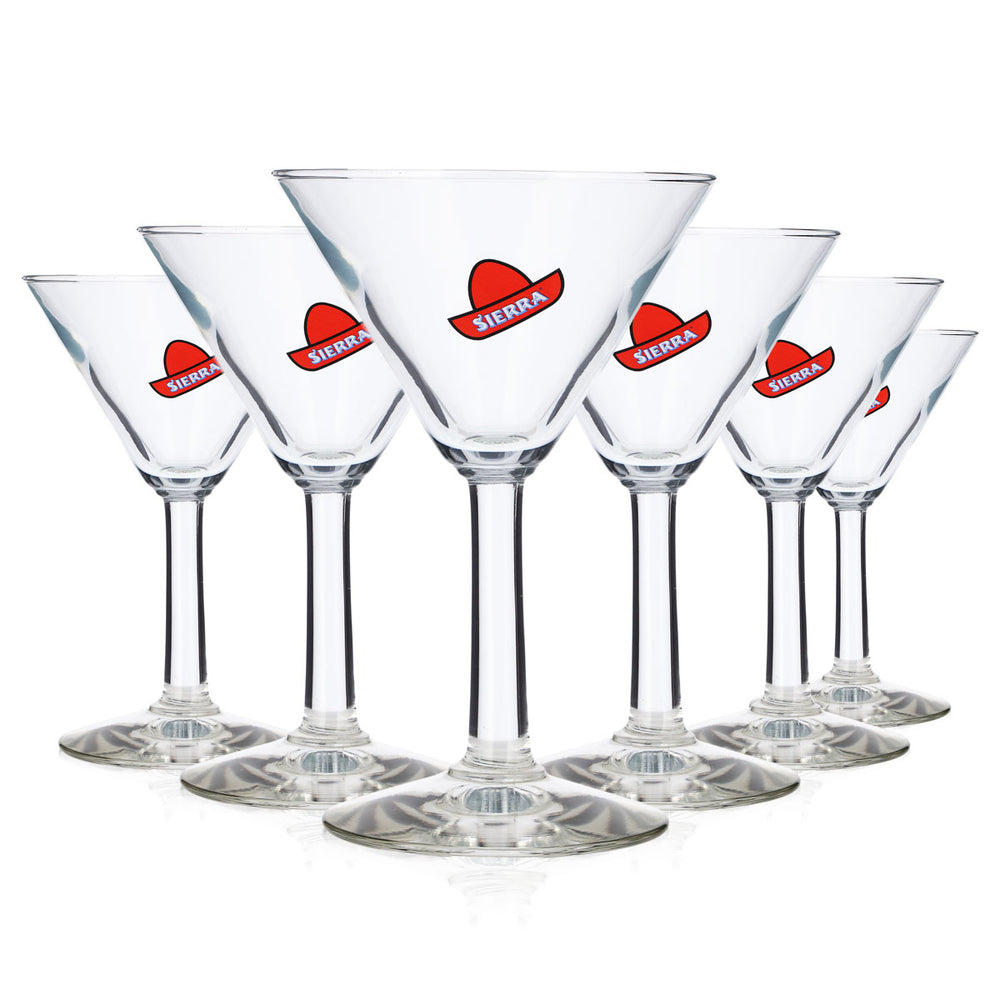 6 szt. kieliszków do tequili Sierra 0,15 l, kieliszki do martini z logo „czerwony kapelusz”, durobor