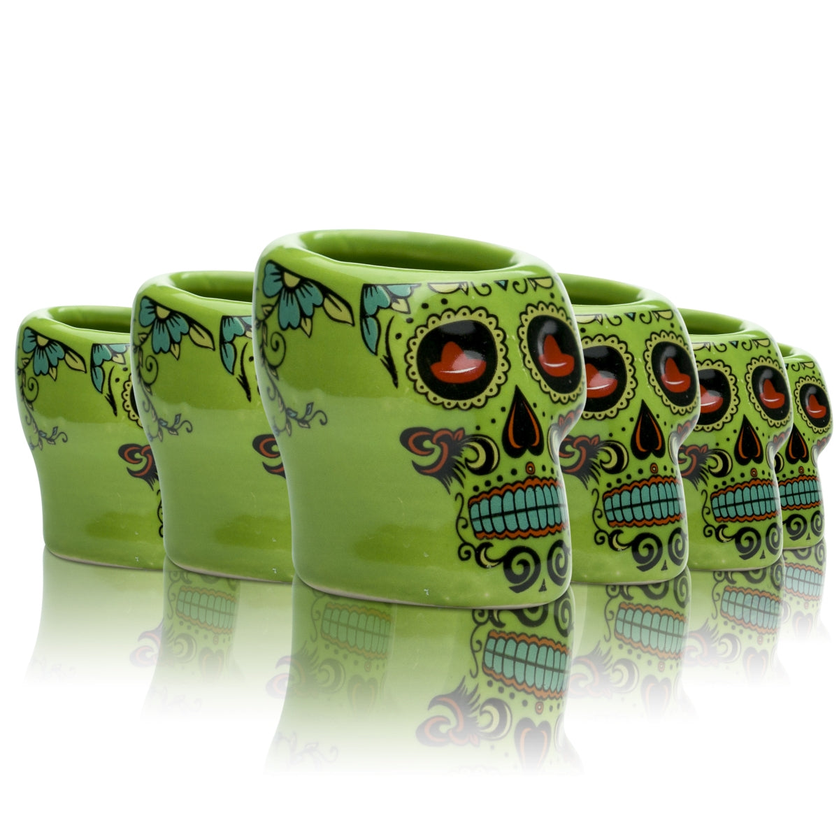 6x Sierra Tequila Glass Clay 2cl Shot Glasses Green Skull Schnapps Short Stamper