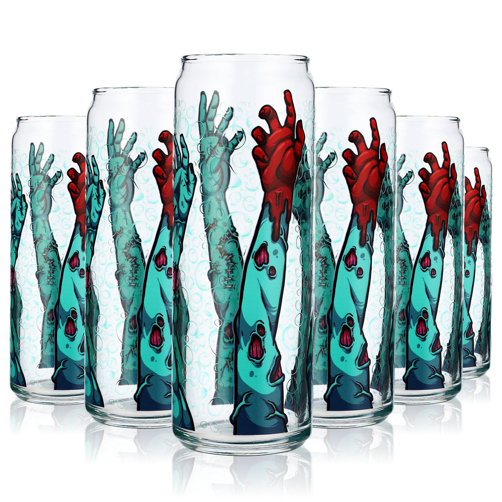 6x Szklanka Sipply z motywem Halloween Zombie Arms, nadruk UV, Can Glass 370ml