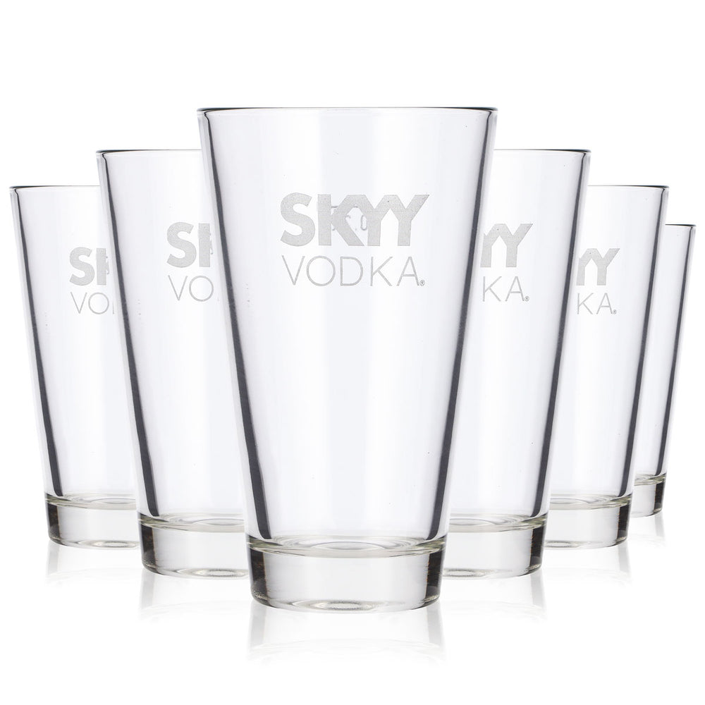 6 szklanek do wódki Skyy o pojemności 0,2 l, typu long drink, z białym logo