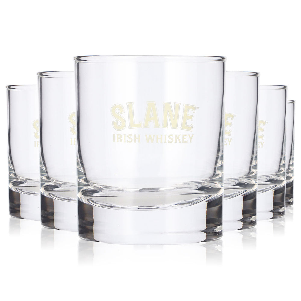 6 szt. szklanek do whisky Slane, 0,2 l, tumbler, z żółtym logo, szklanka do whisky „Rocks”