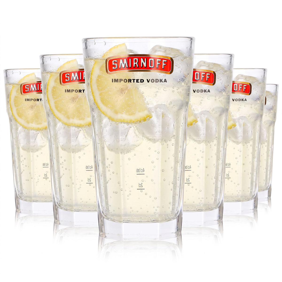 6 szklanek do wódki Smirnoff o pojemności 2 cl + 4 cl na longdrinki – importowana wódka z czerwonym logo