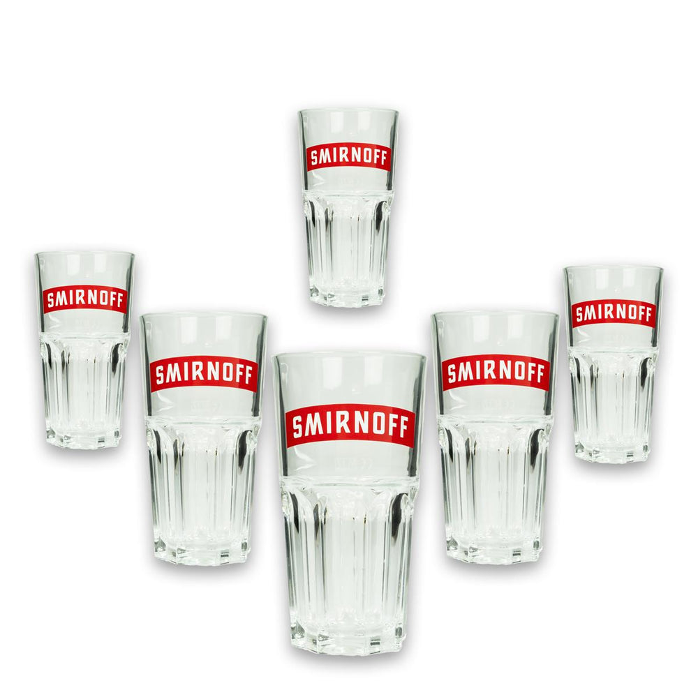 6x kieliszek do wódki Smirnoff long drink z czerwonym napisem