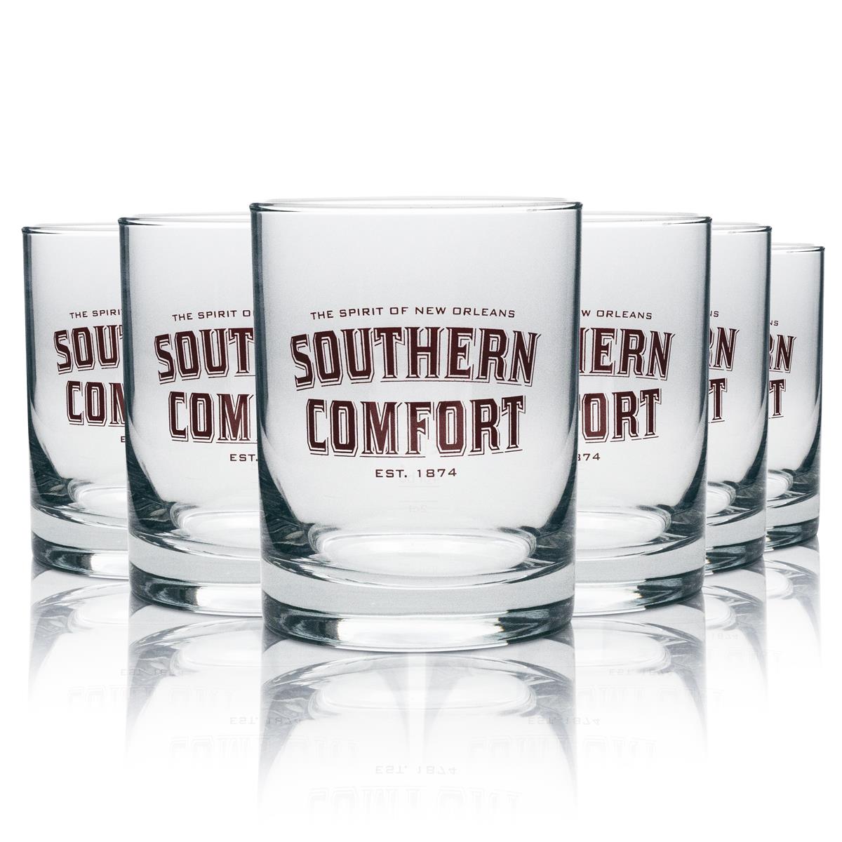 6x Szklany kubek do whisky Southern Comfort 400ml czerwony napis