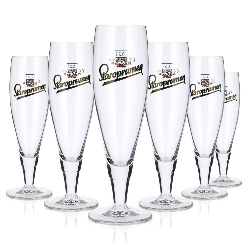 6 szklanek do piwa Staropramen o pojemności 0,2 l, w kształcie pucharu, z zielonym logo Ritzenhoff
