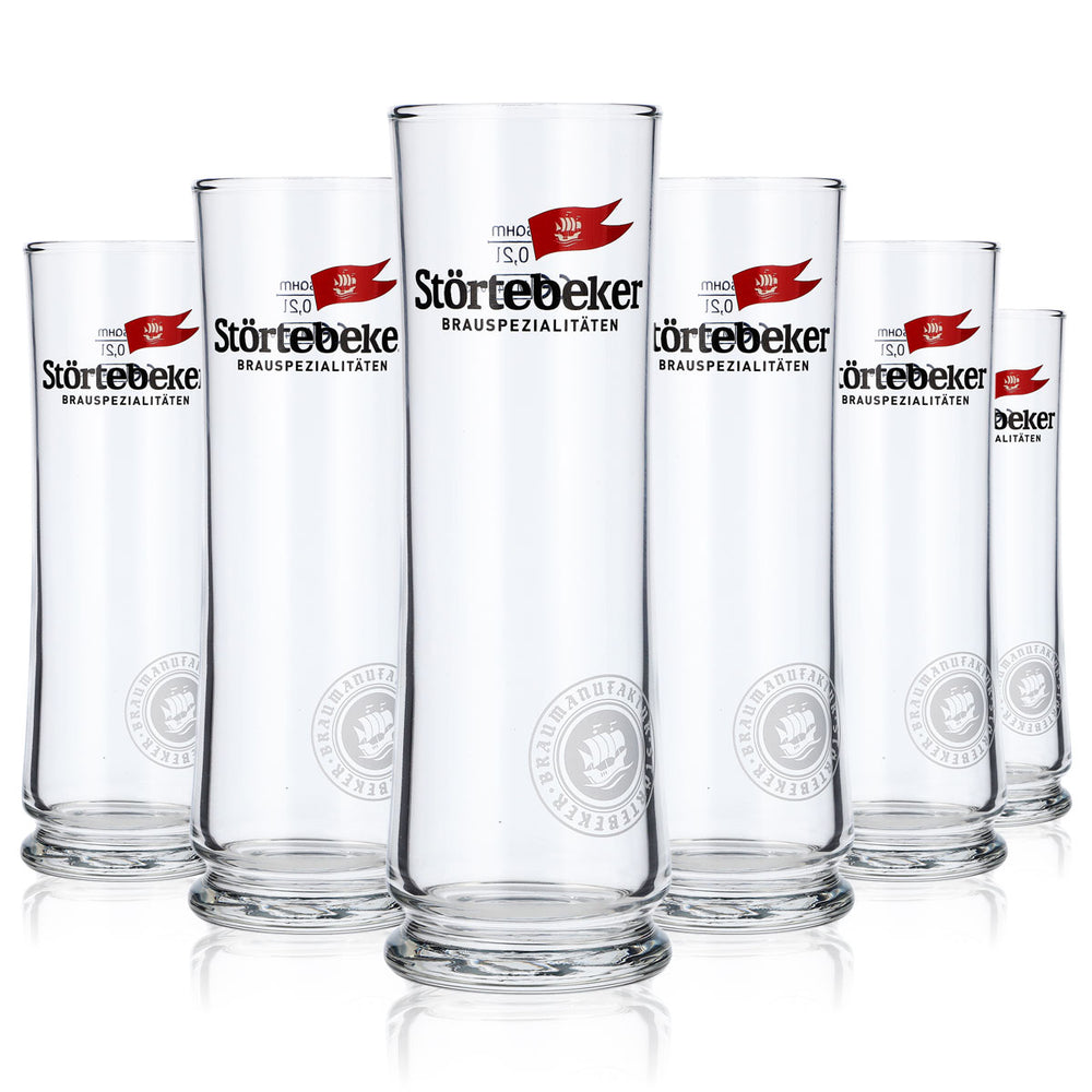 6x szklanka do piwa Störtebeker 0,2 l, okrągłe białe logo na dnie, szklanka Stiegl