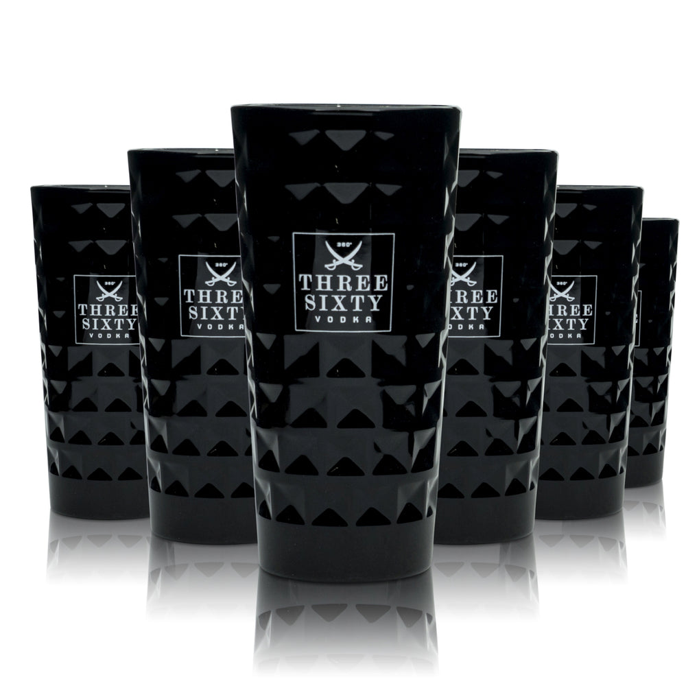 6x Three Sixty Kieliszek do wódki 0,3l Longdrink Black-Edition Relief Kieliszki koktajlowe