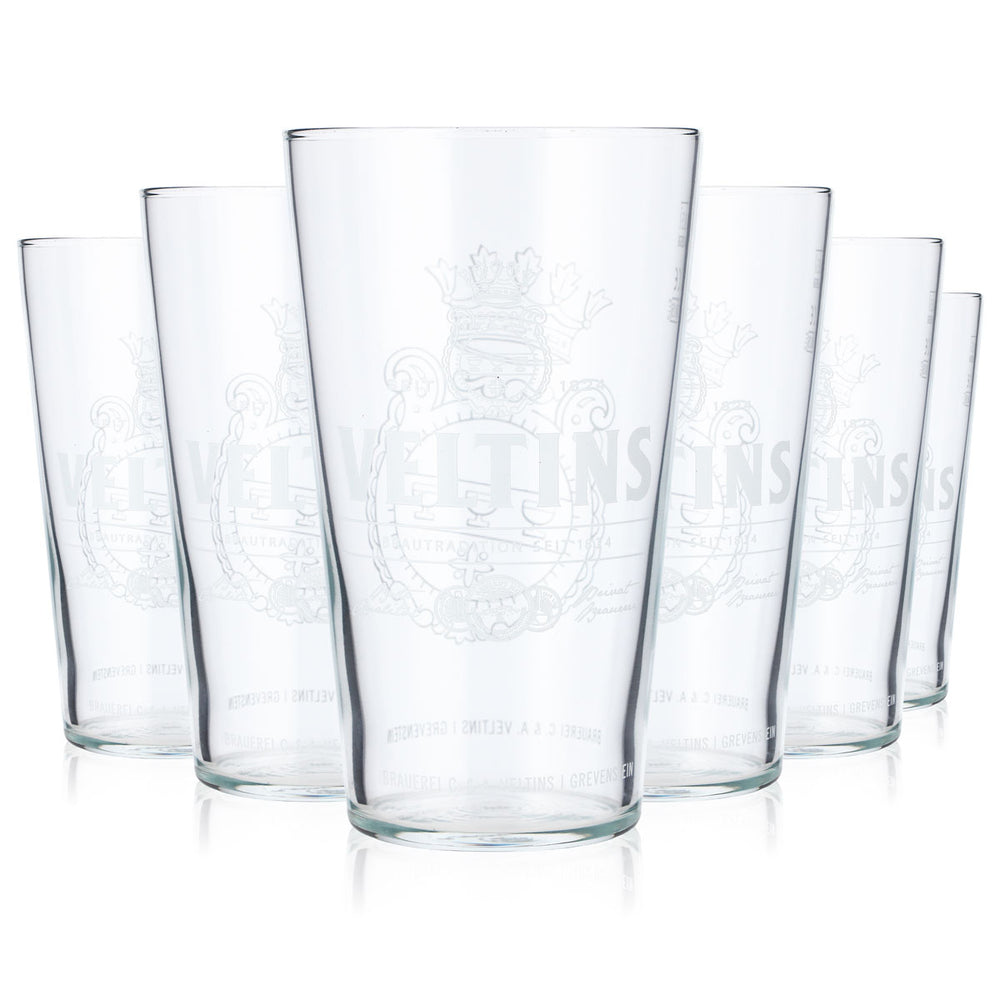 6 szklanek do piwa Veltins o pojemności 0,5 l z logo umieszczonym poziomo, szklanki typu Rastal (zestaw 6 sztuk)