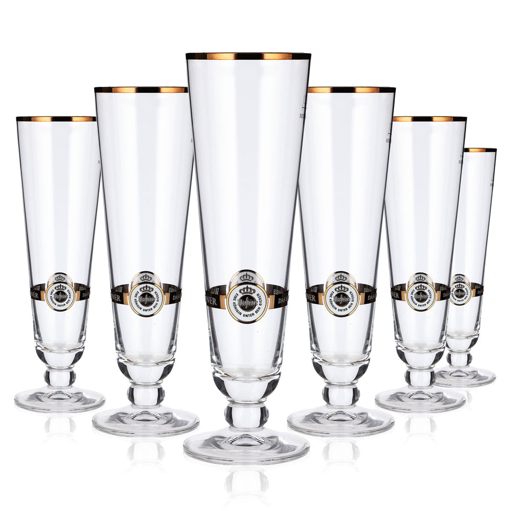 6 szklanek do piwa Warsteiner o pojemności 0,2 l, w kształcie pucharu, z brązowym logo