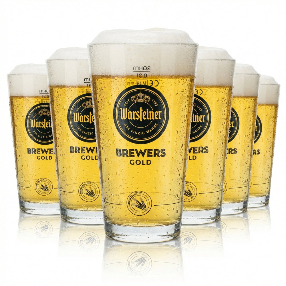 6x Warsteiner Beer Glass 0,3l Brewers Gold Sahm New Tumbler Pils Glasses Export