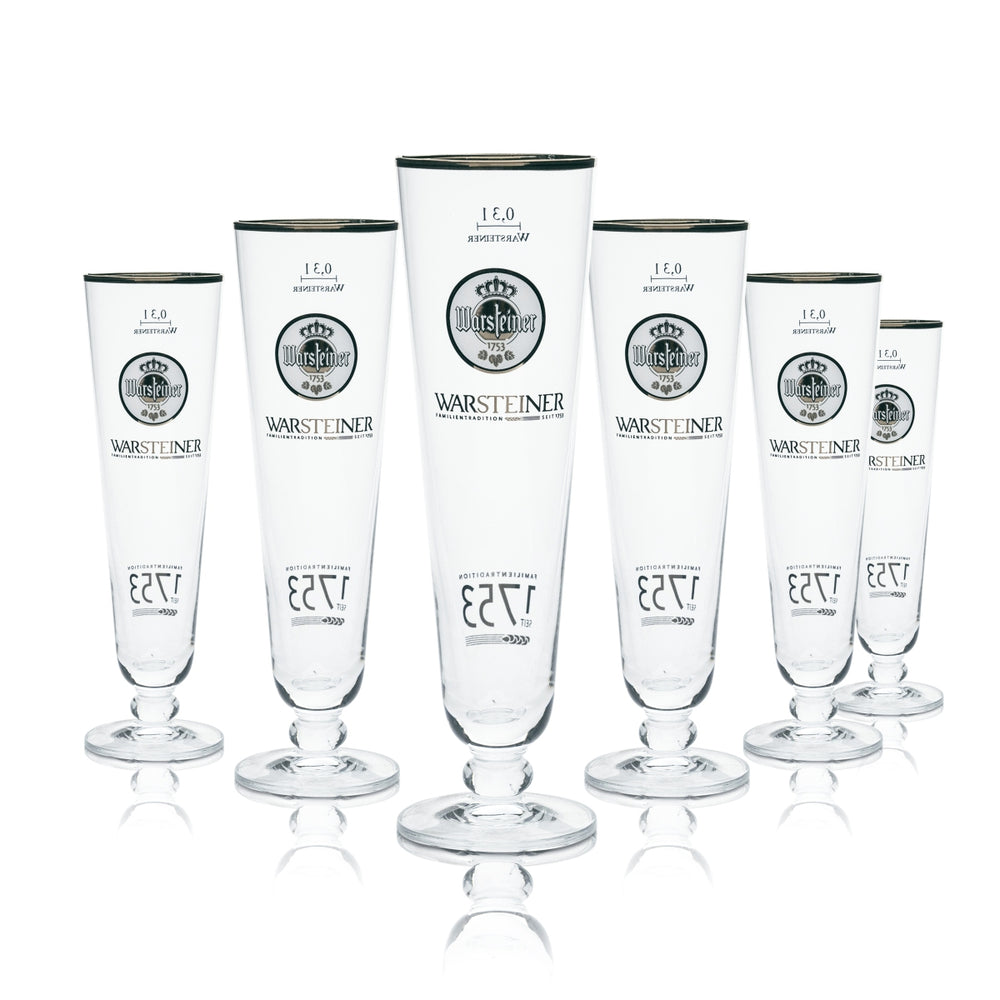 6x Warsteiner szklanka do piwa 0,3l goblet tulipan złota obręcz szklanki browar gastro 1753