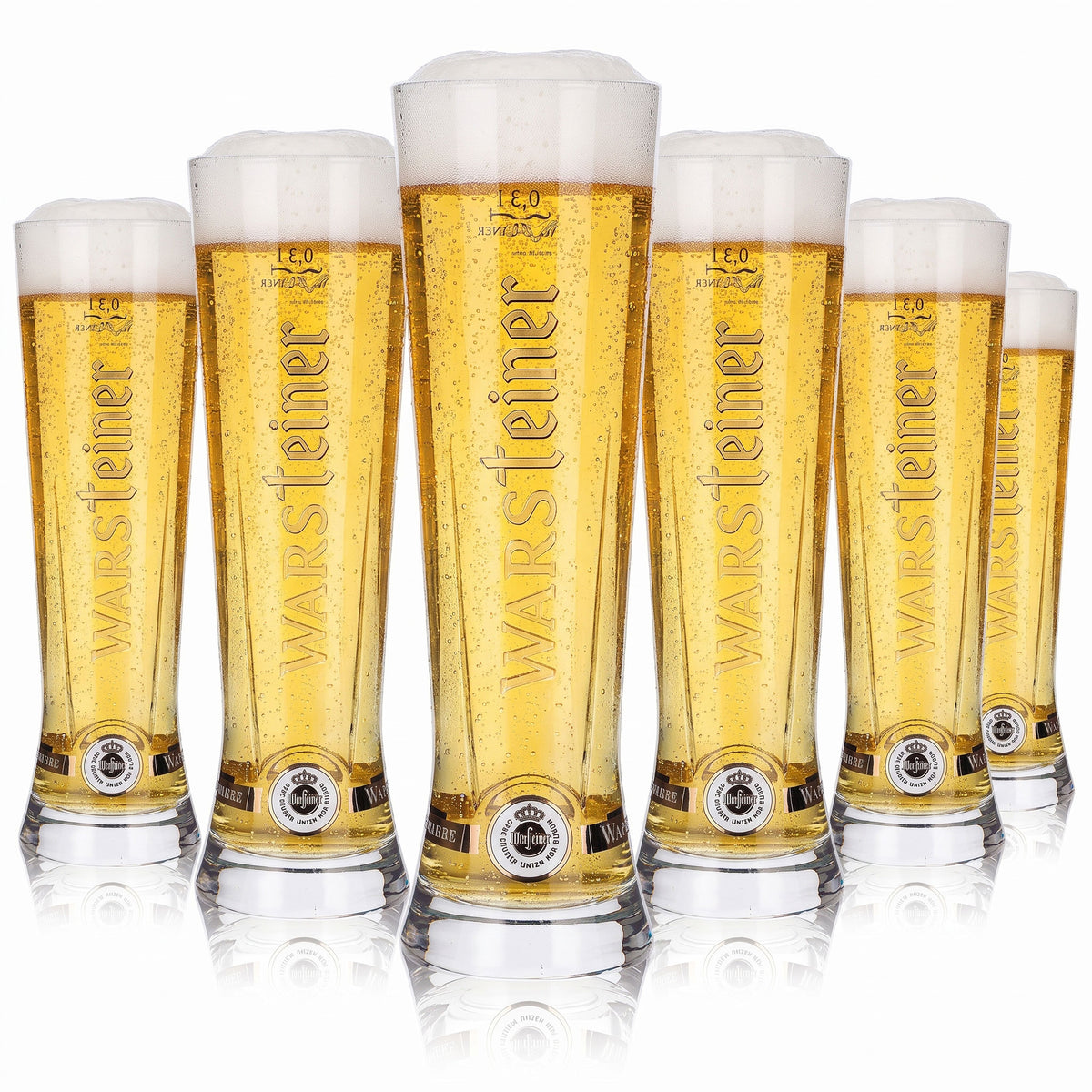 6 szklanek do piwa Warsteiner 0,3 l, szklanki Starcup z brązowymi akcentami, puchar w kształcie drążka